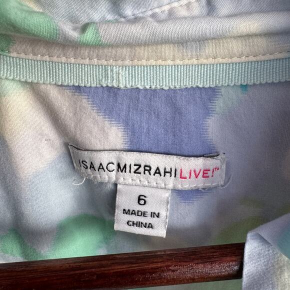 Isaac Mizrahi Live Blouse Size 6 Blue Button Up Abstract Watercolor Print Top - Picture 6 of 11